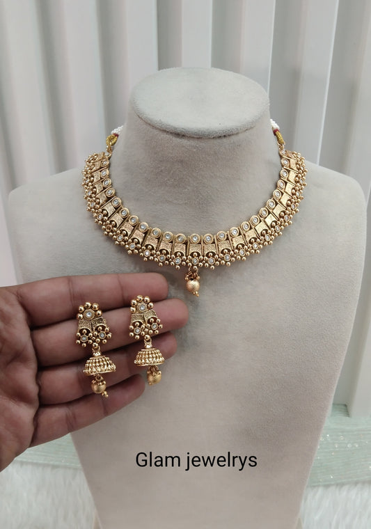 Gold Polki Necklace Indian Jewellery Hanita Set