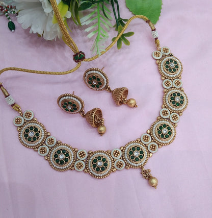 Green Gold Polki Necklace Indian Jewellery Hanita Set