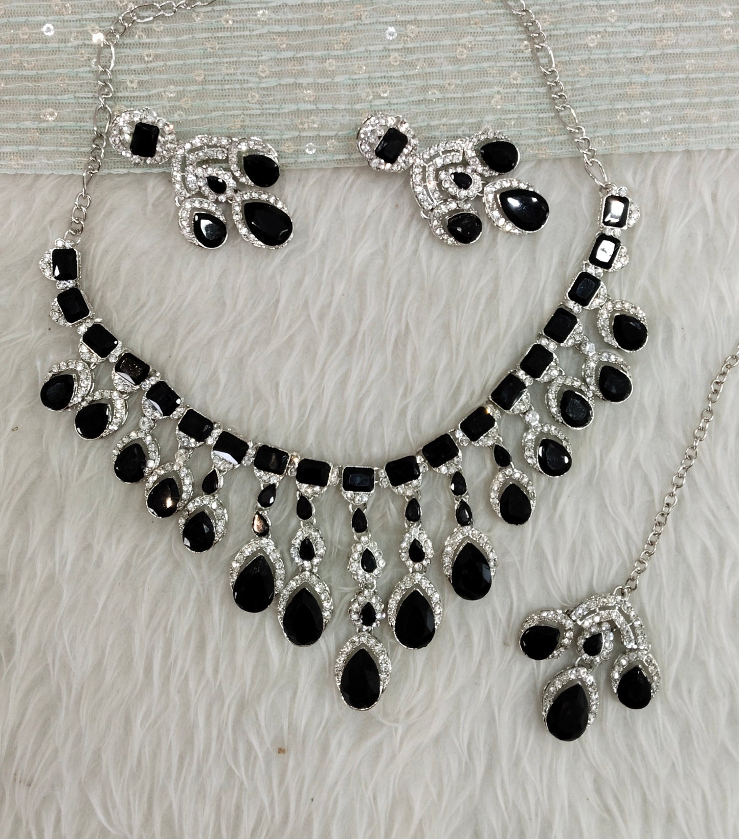 Black Silver Zircon Necklace Indian Jewellery Ekaksh Set