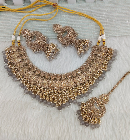 Grey Antique Gold Bridal Necklace Indian Jewellery Shallu Set