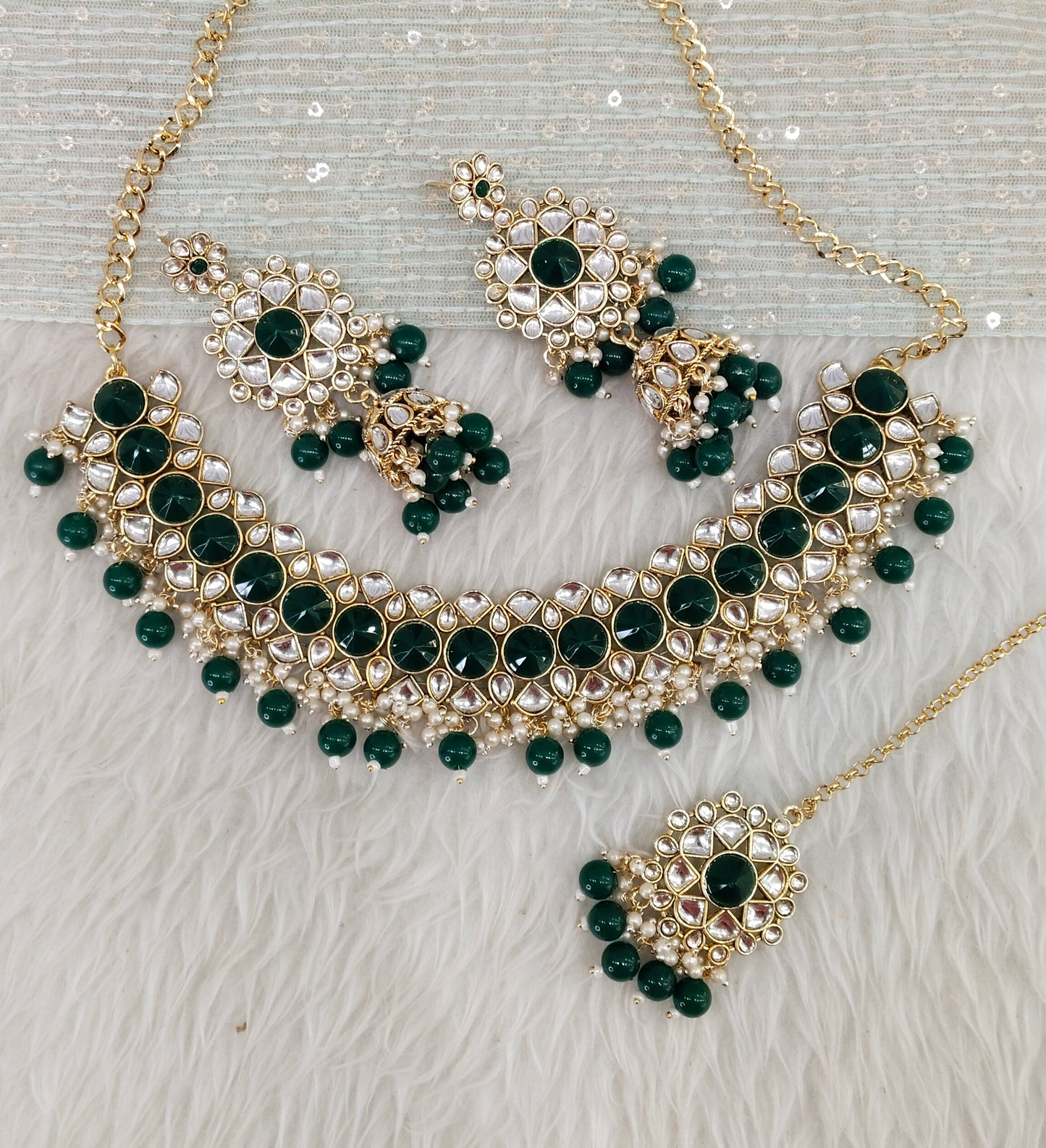 Green Kundan Necklace Indian Jewellery Krishn Set