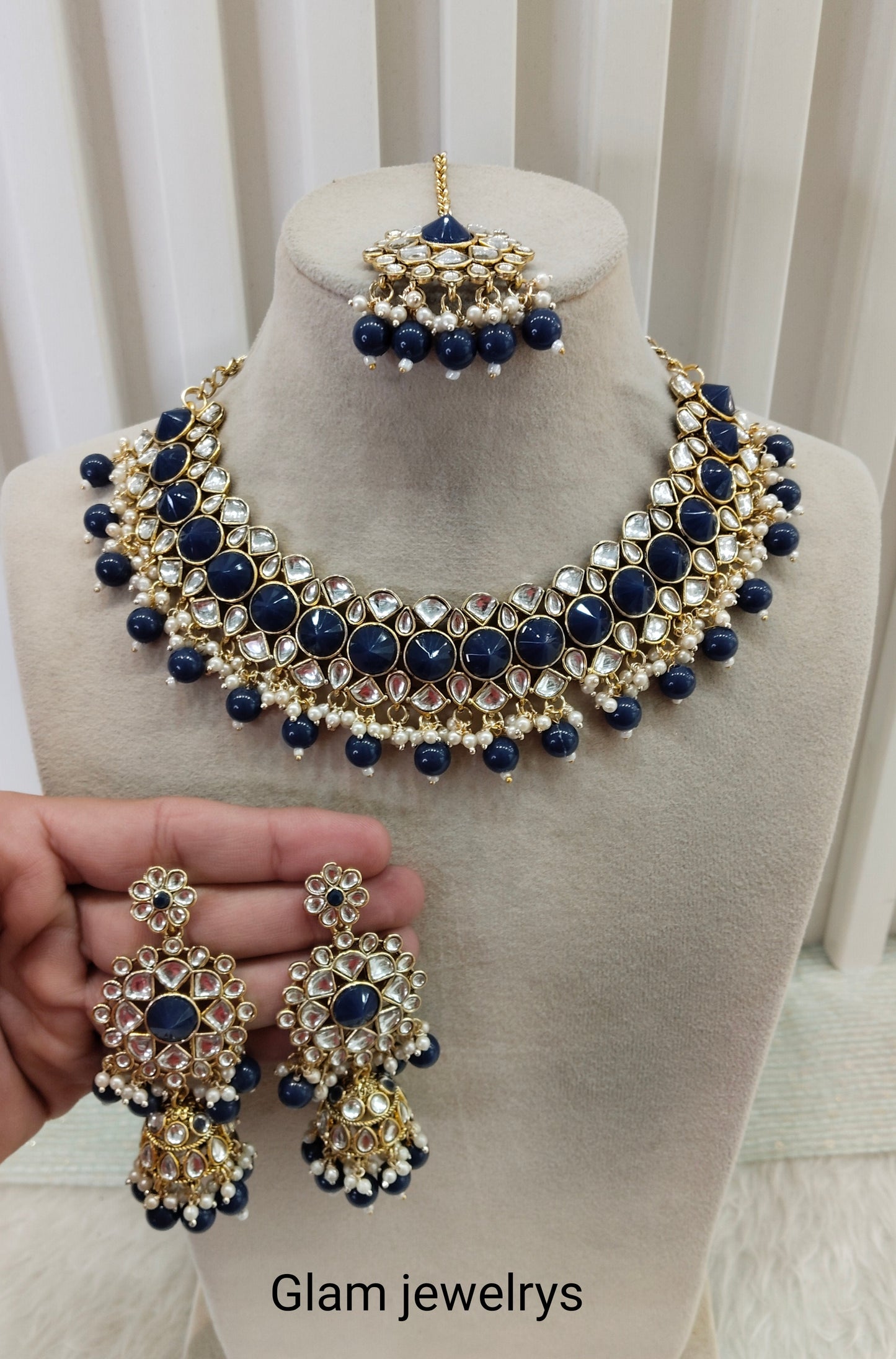 Blue Kundan Necklace Indian Jewellery Krishn Set