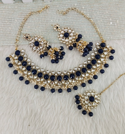 Blue Kundan Necklace Indian Jewellery Krishn Set