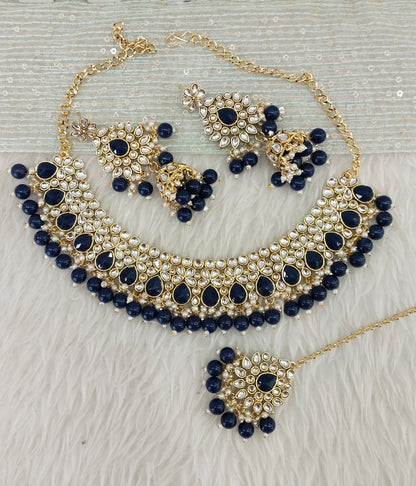 Blue Kundan Necklace Indian Jewellery Krishn Set