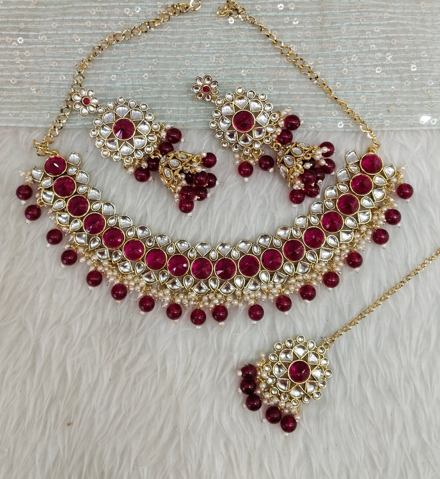 Majenta Kundan Necklace Indian Jewellery Krishn Set