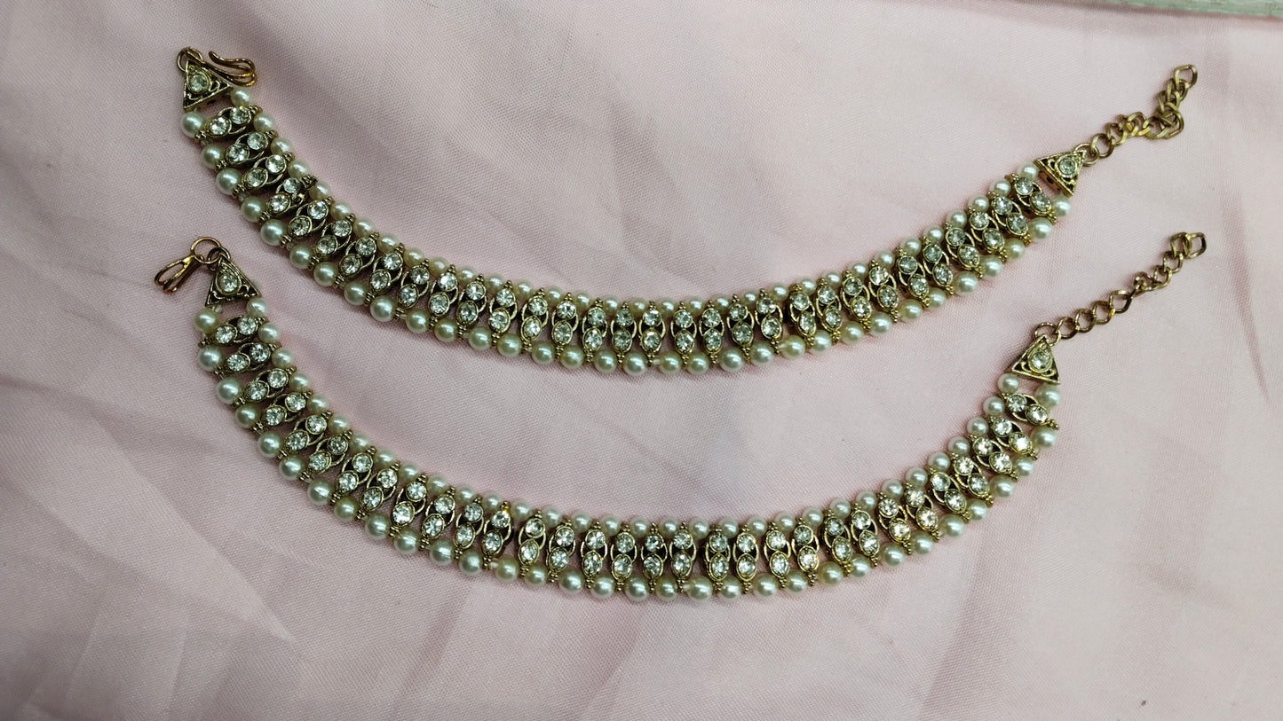 Antique White Anklets Jhanjar Payal Indian Jewellery Prince Set