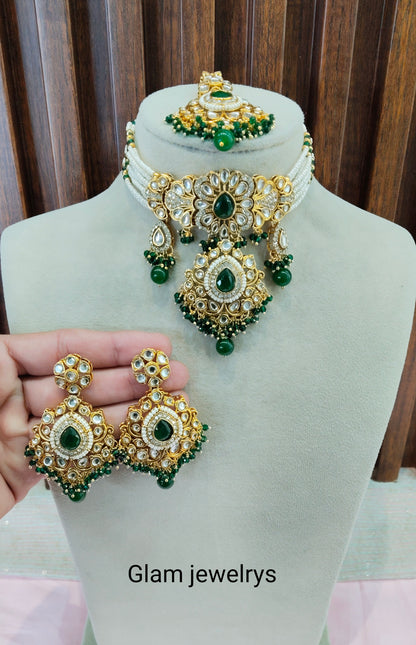 Green Kundan Choker Indian Jewellery Vanca Set