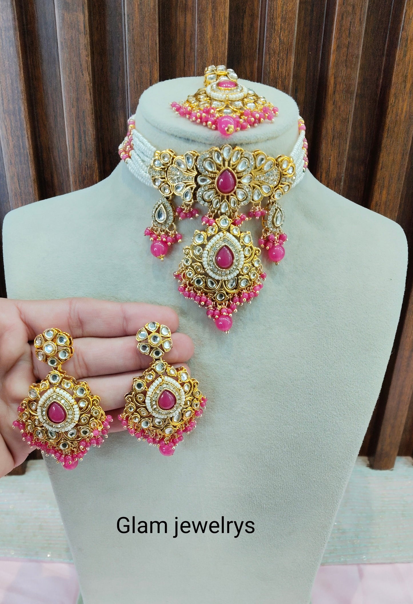 Hot Pink Kundan Choker Indian Jewellery Vanca Set