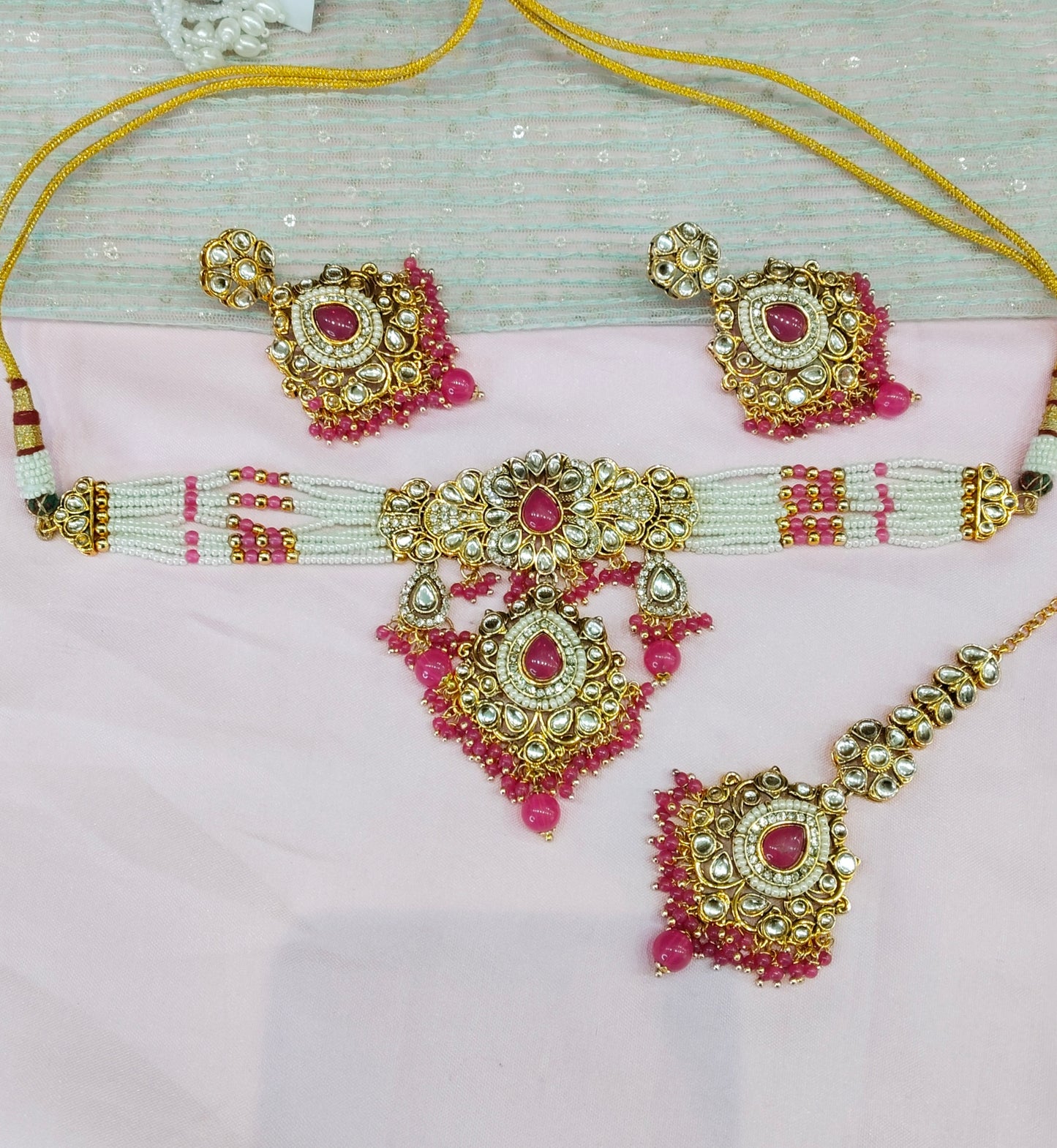 Hot Pink Kundan Choker Indian Jewellery Vanca Set