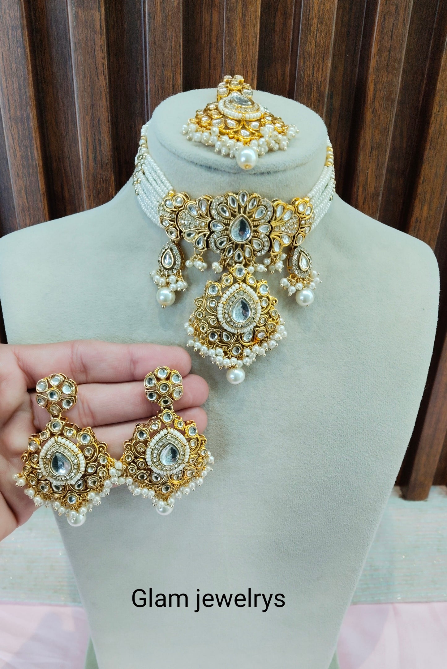 Gold White Kundan Choker Indian Jewellery Vanca Set