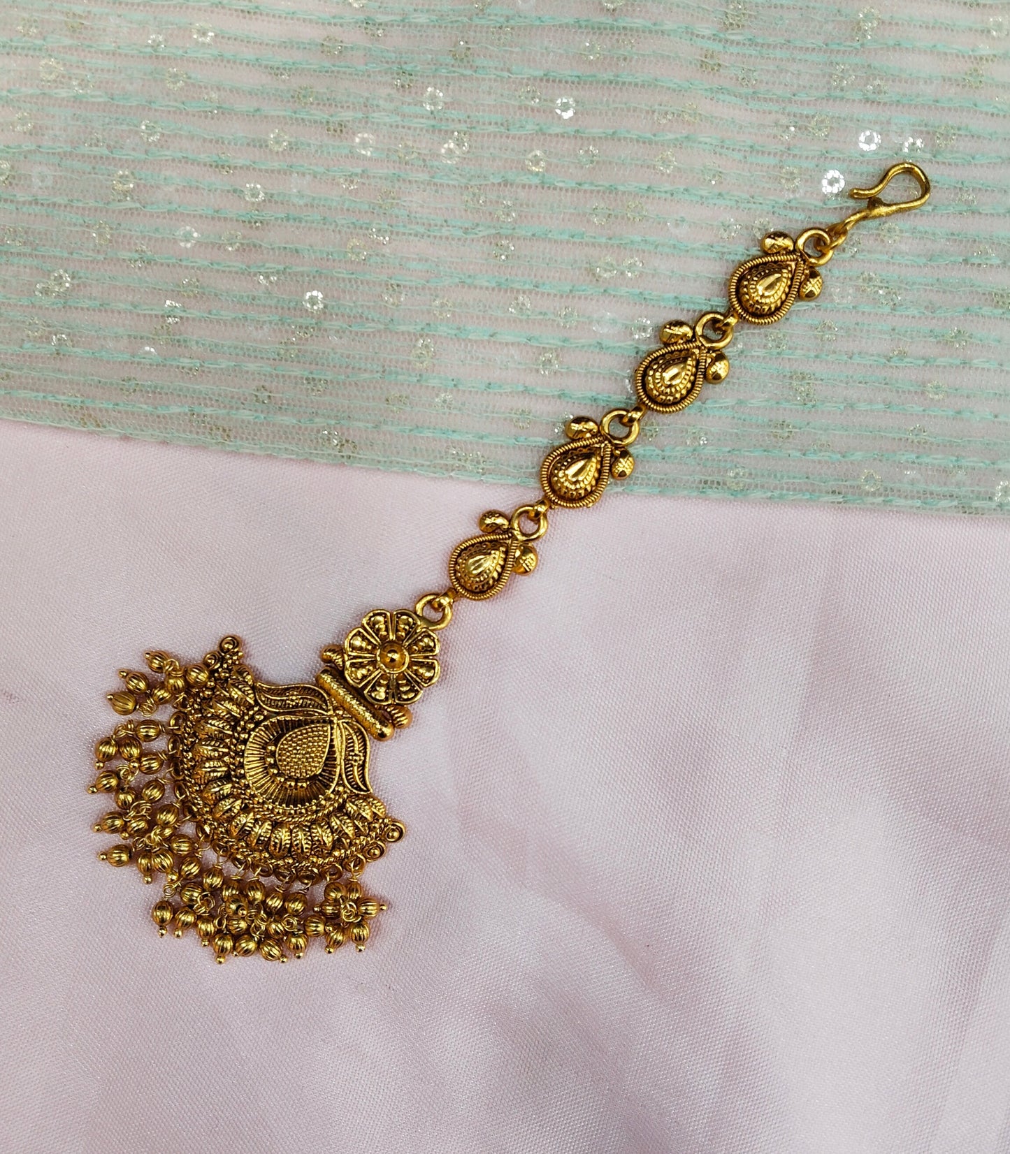 Gold polki Tikka Jewellery  Headpiece Gurpiar Set