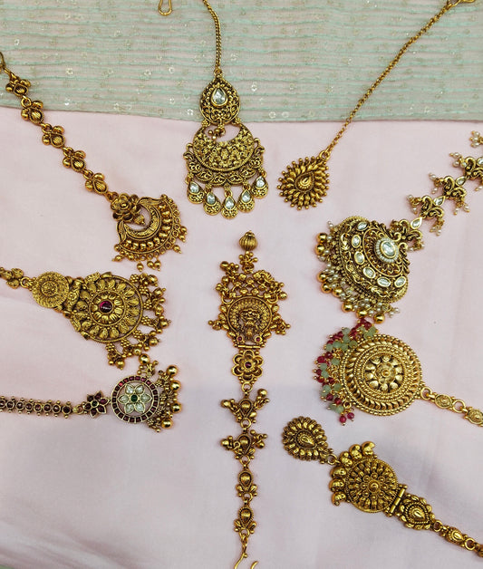 Gold polki Tikka Jewellery  Headpiece Gurpiar Set