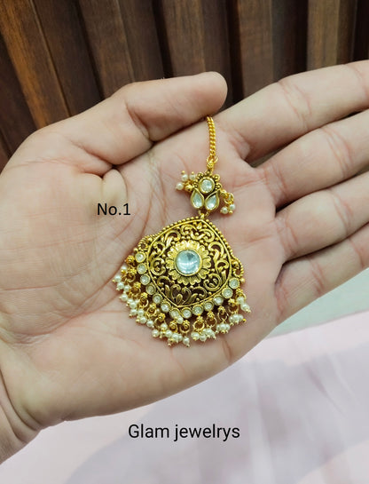 Gold polki Tikka Jewellery  Headpiece Gurpiar Set