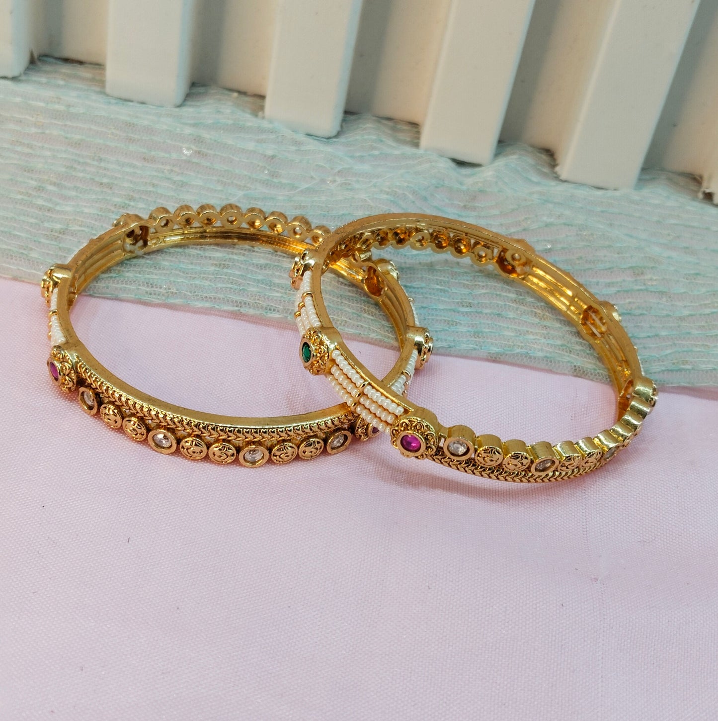 2.6 Size Indian bangles jewelry /Traditional bollywood jewelry/ Ruby Green gold bangles