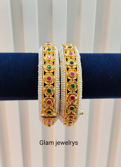 2.6 Size Indian bangles jewelry /Traditional bollywood jewelry/Ruby Green Gold bangles