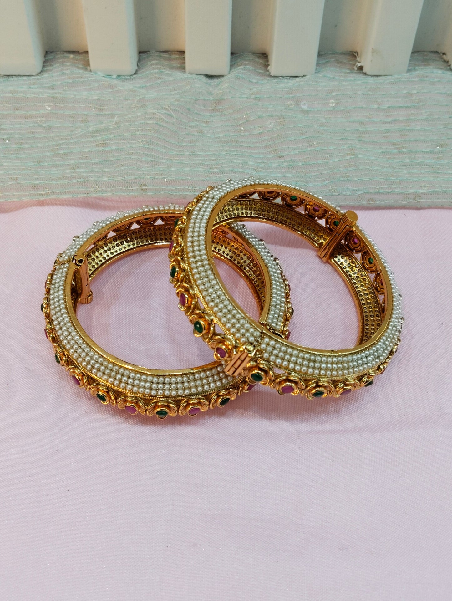 2.6 Size Indian bangles jewelry /Traditional bollywood jewelry/Ruby Green Gold bangles