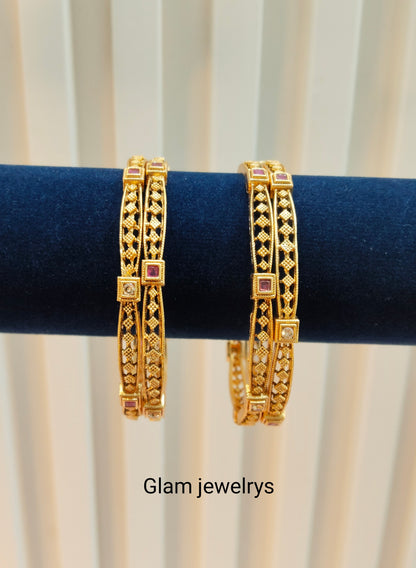 2.6 Size Indian bangles jewelry /Traditional bollywood jewelry/Ruby Gold bangles