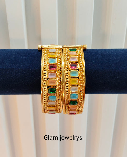 2.4 Size Indian bangles jewelry /Traditional bollywood jewelry/Multi Color Screrw Gold bangles