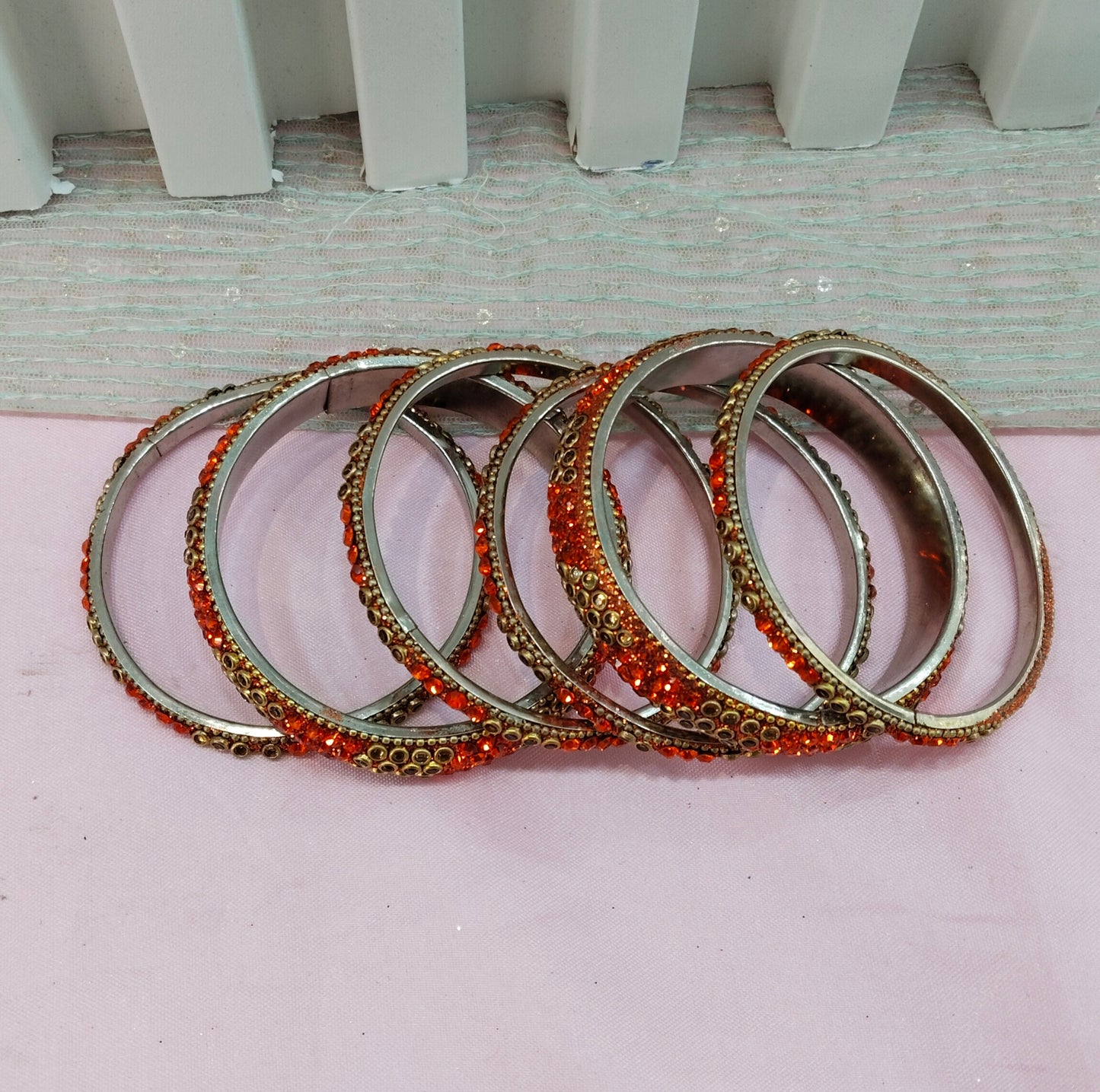 2.6 Size Indian bangles jewelry /Traditional bollywood jewelry/Orange Antique bangles