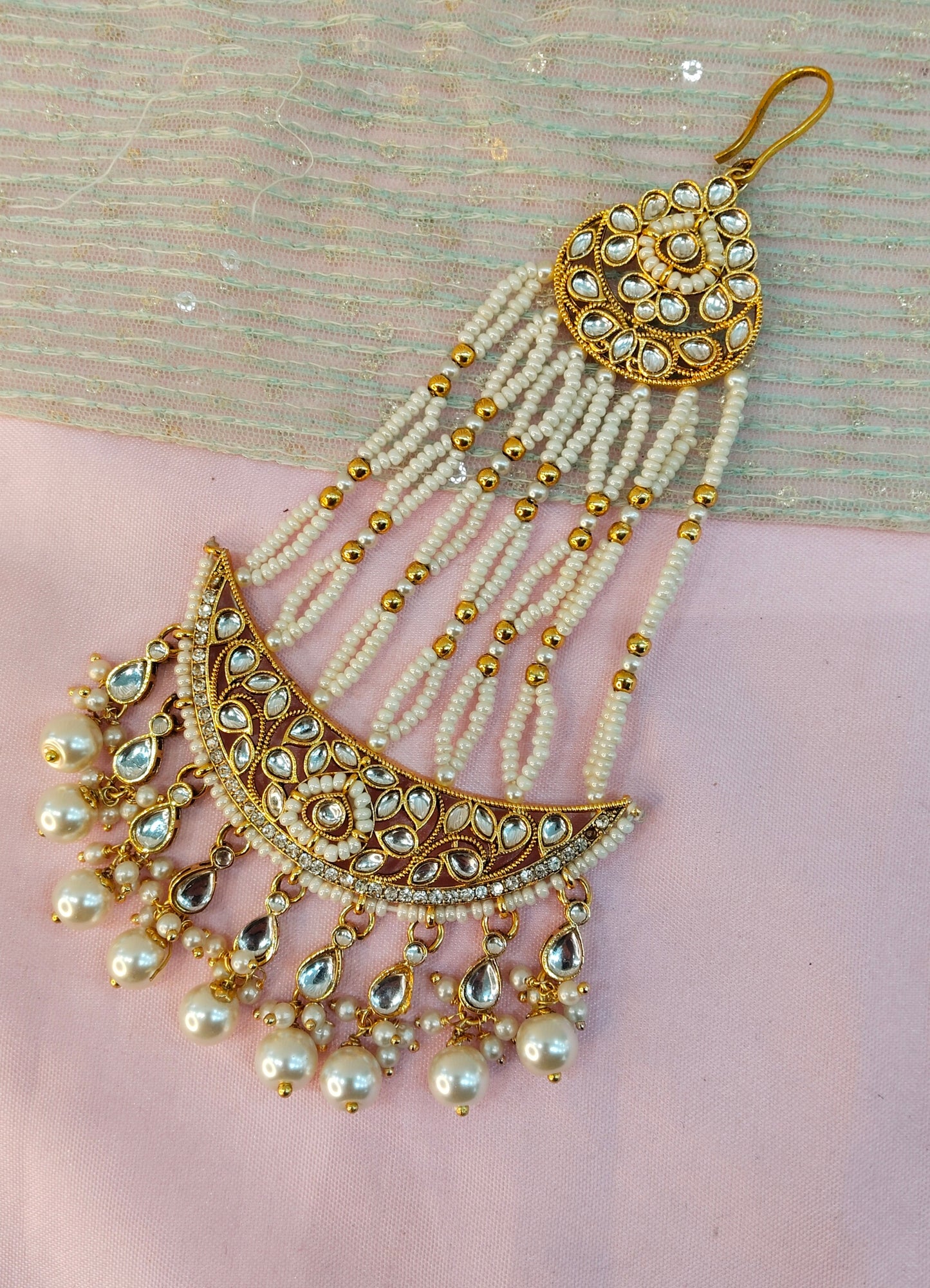 Kundan Jhumar Headpassa Bridal Passa/Pakistani side Headpiece