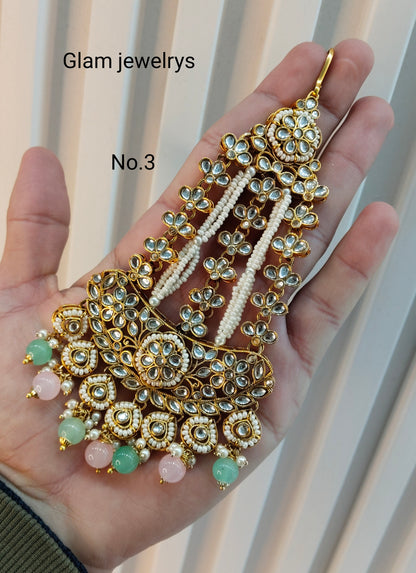 Kundan Jhumar Headpassa Bridal Passa/Pakistani side Headpiece