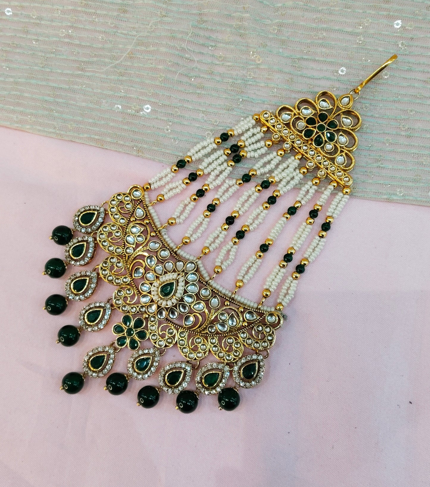 Kundan Jhumar Headpassa Bridal Passa/Pakistani side Headpiece