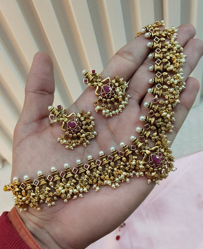 Ruby Gold Polki Necklace Indian Jewellery Harf Set