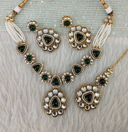 Green Gold Kundan Necklace Indian Jewellery Kajal Set