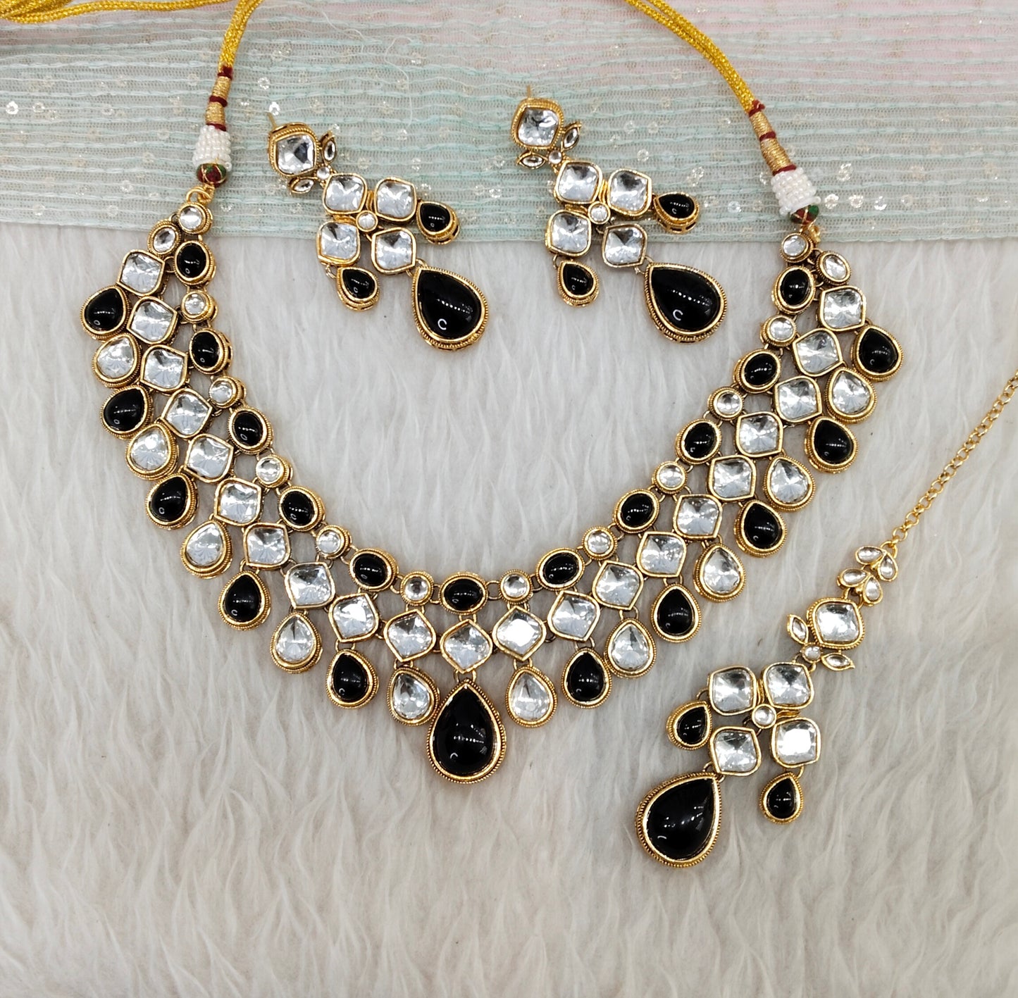 Black Gold Kundan Necklace Indian Jewellery Raveena Set