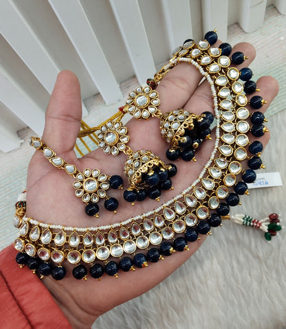 Blue Gold Kundan Necklace Indian Jewellery Roshan Set