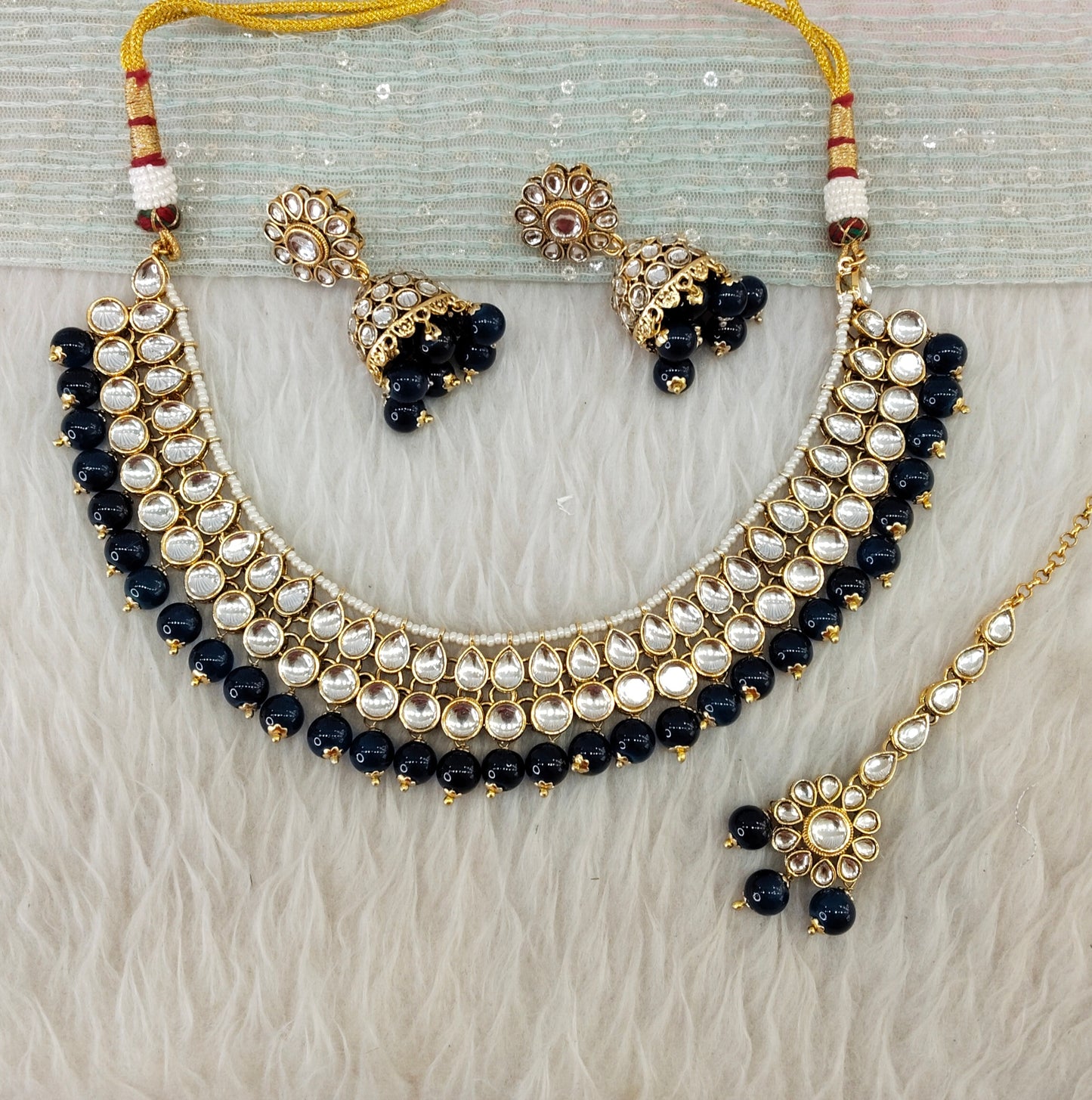 Blue Gold Kundan Necklace Indian Jewellery Roshan Set