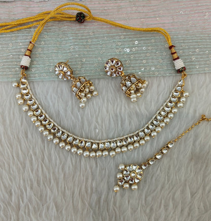 White Gold Kundan Necklace Indian Jewellery Prince Set