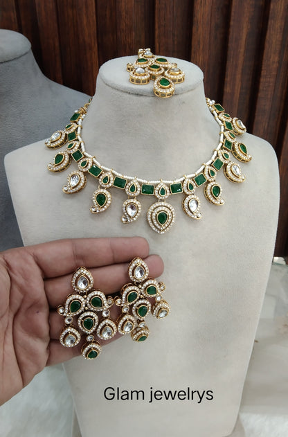 Opaque Green Gold Kundan Necklace Indian Jewellery Nimrat Set