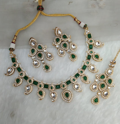 Opaque Green Gold Kundan Necklace Indian Jewellery Nimrat Set