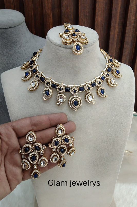 Blue Gold Kundan Necklace Indian Jewellery Nimrat Set