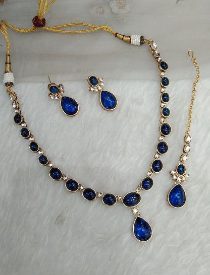 Blue Gold Kundan Necklace Indian Jewellery Mahi Set