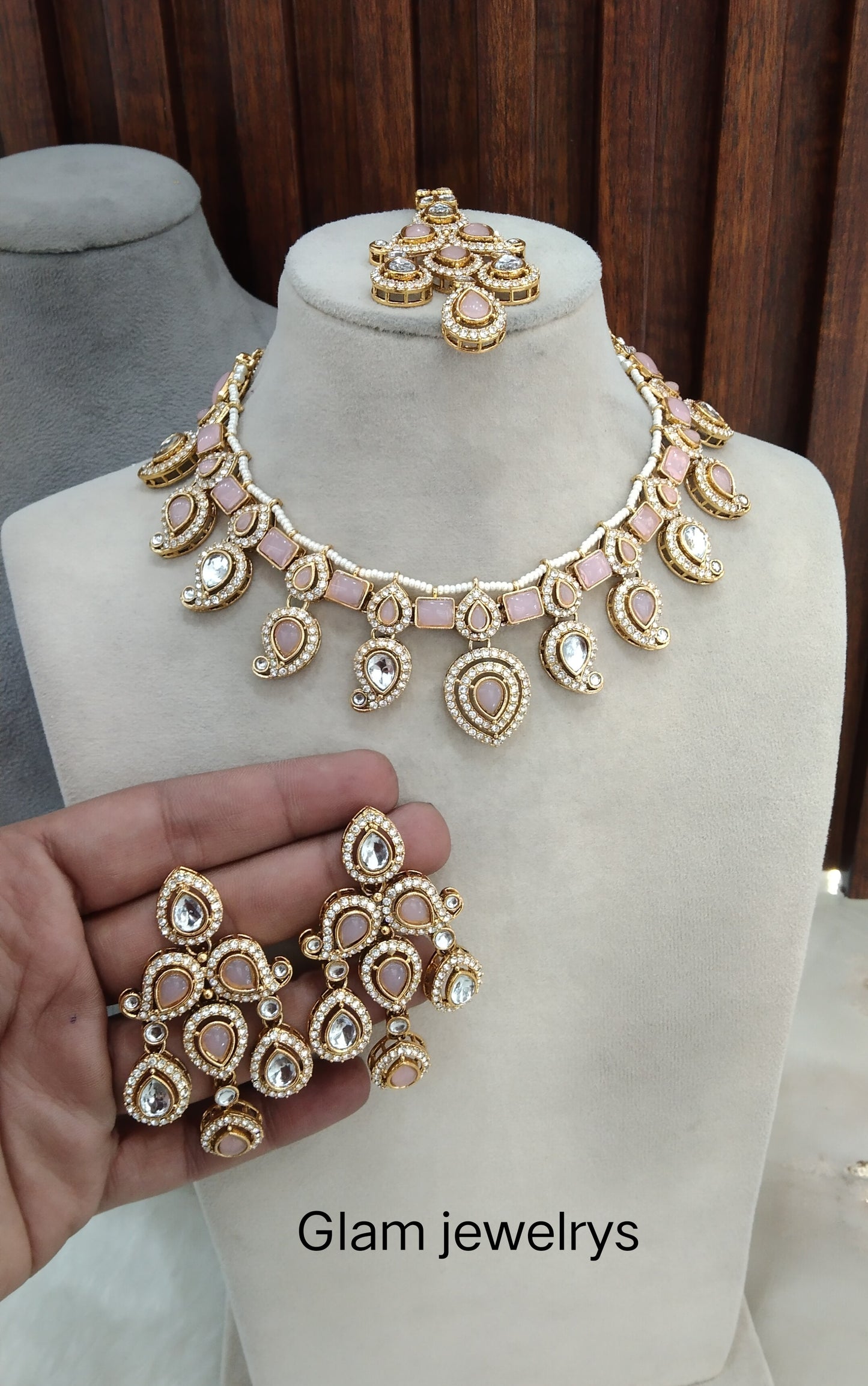 Pink Gold Kundan Necklace Indian Jewellery Nimrat Set