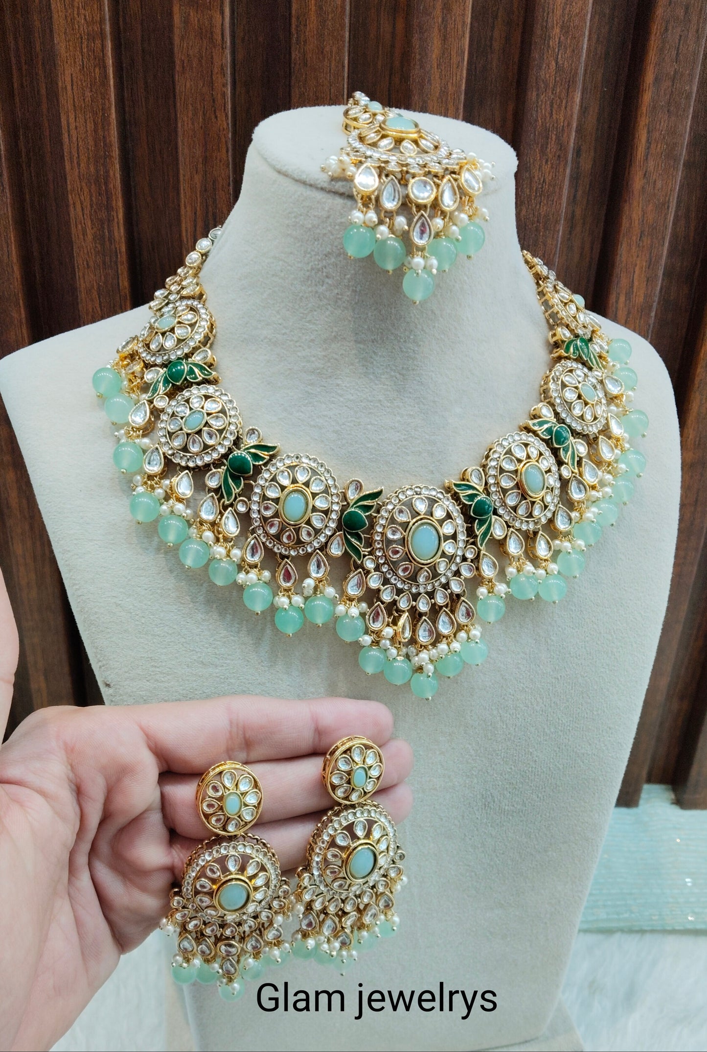 Pastel Green Gold Kundan Necklace Indian Jewellery Charvi Set