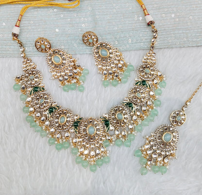 Pastel Green Gold Kundan Necklace Indian Jewellery Charvi Set