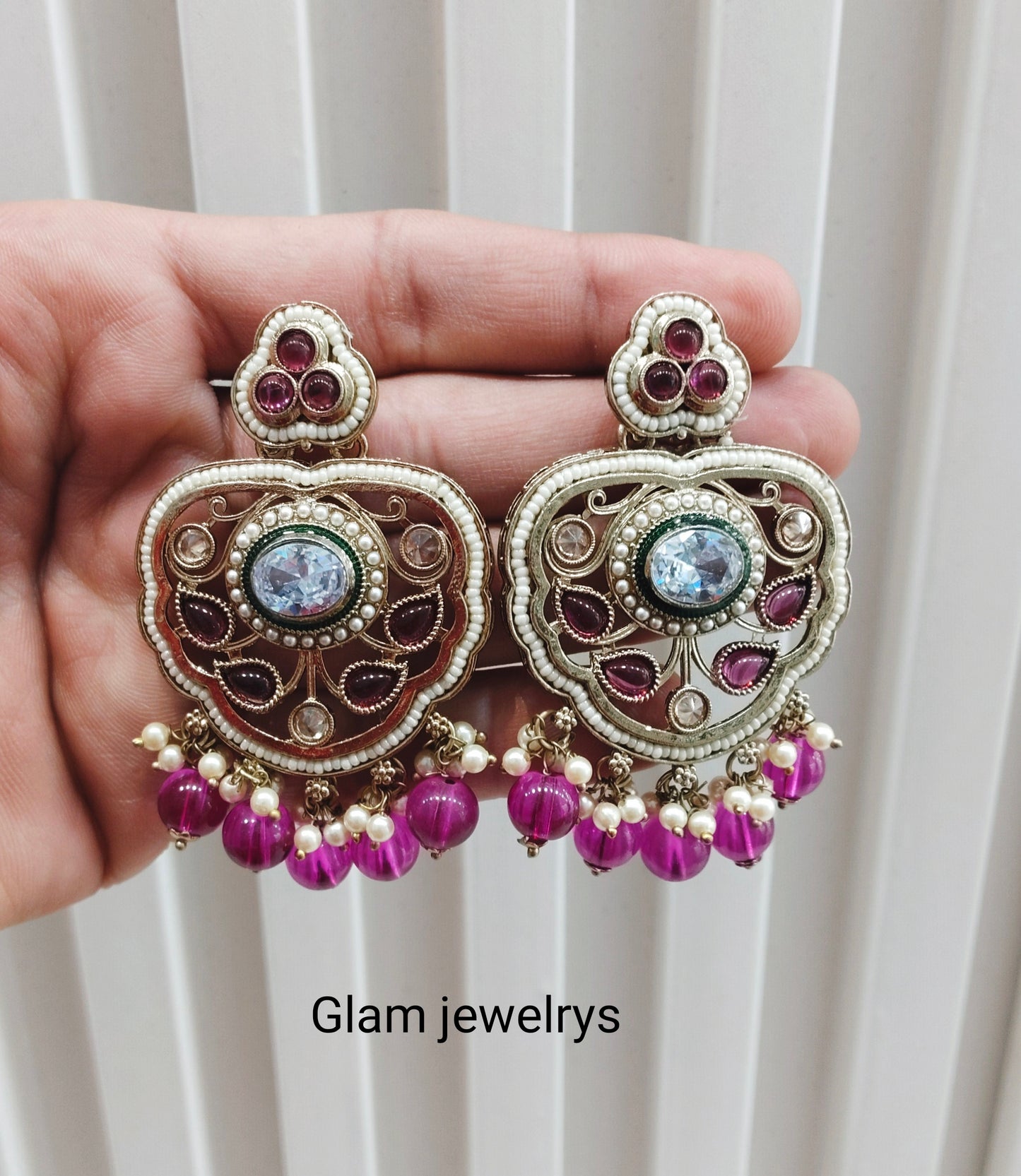 Purple Antique Gold Bollywood Preet Indian Earrings