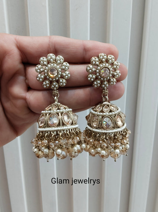 Antique Gold Jhumki Bollywood Sarpunch Indian Earrings