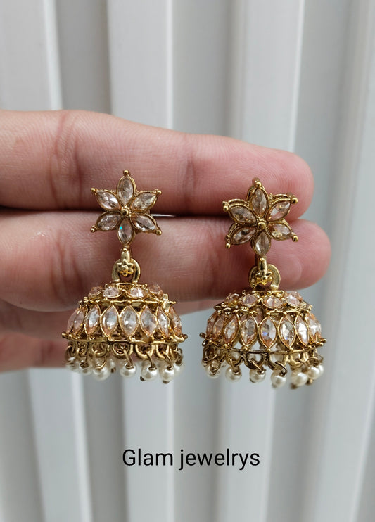 Antique Gold Indian Jhumki Bollywood Dev Earrings