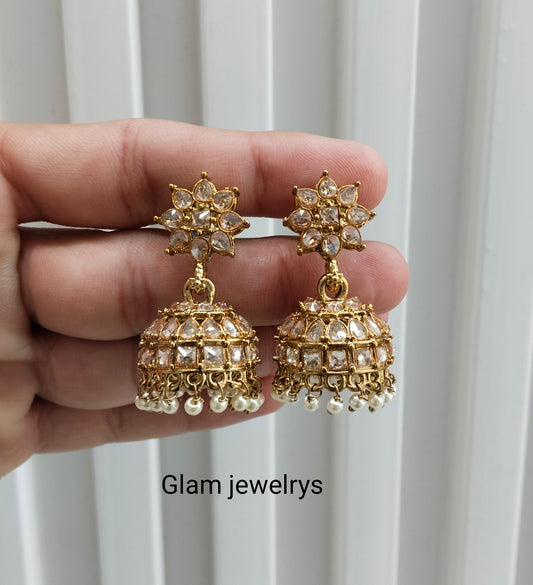 Antique Gold Indian Jhumki Bollywood Dev Earrings