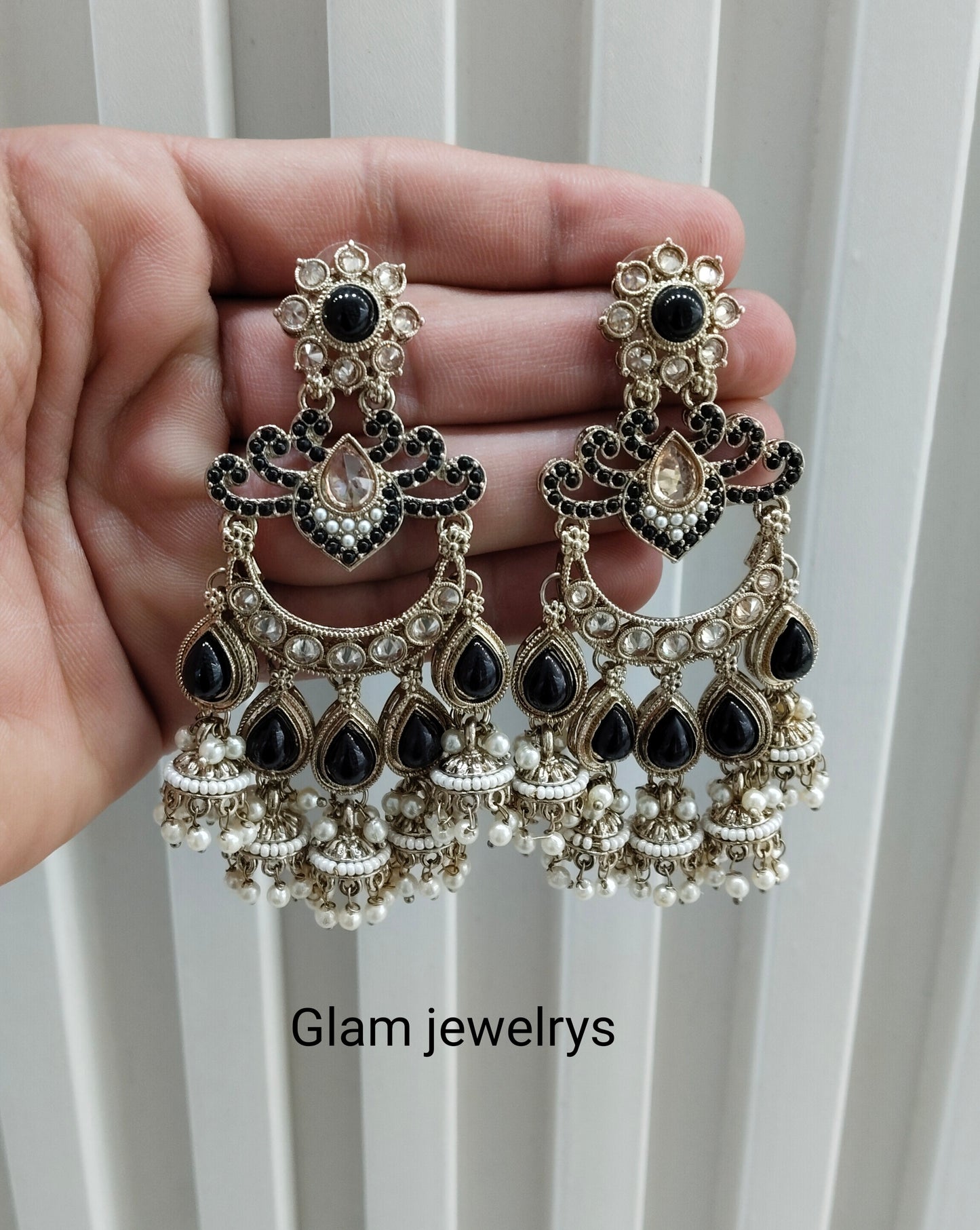 Black Antique Gold Bollywood Mamber Indian Earrings