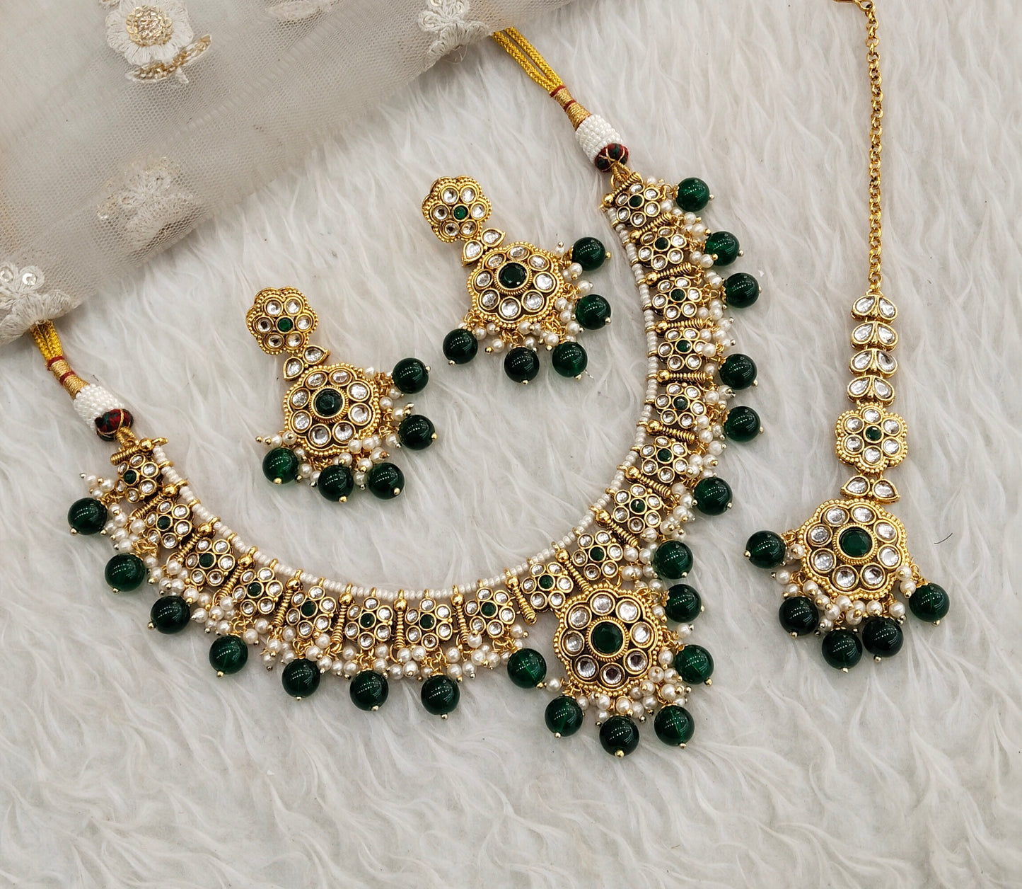 Green Gold Kundan Necklace Indian Jewellery Surya Set