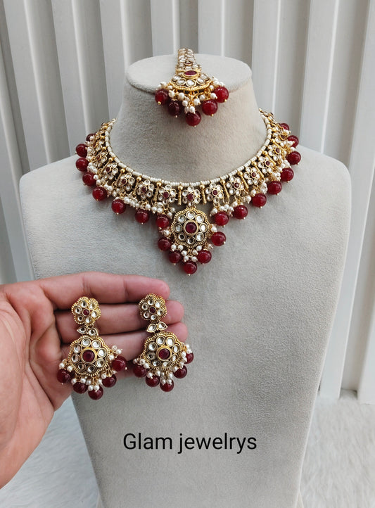 Ruby Gold Kundan Necklace Indian Jewellery Surya Set