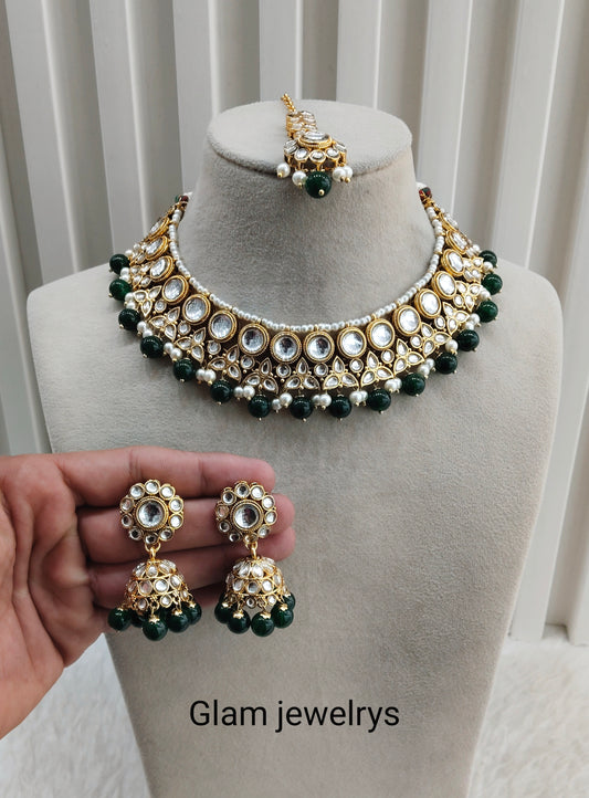 Green Gold Kundan Necklace Indian Jewellery Ricky Set