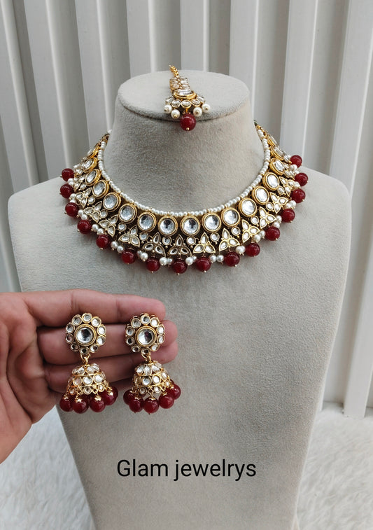 Ruby Gold Kundan Necklace Indian Jewellery Ricky Set