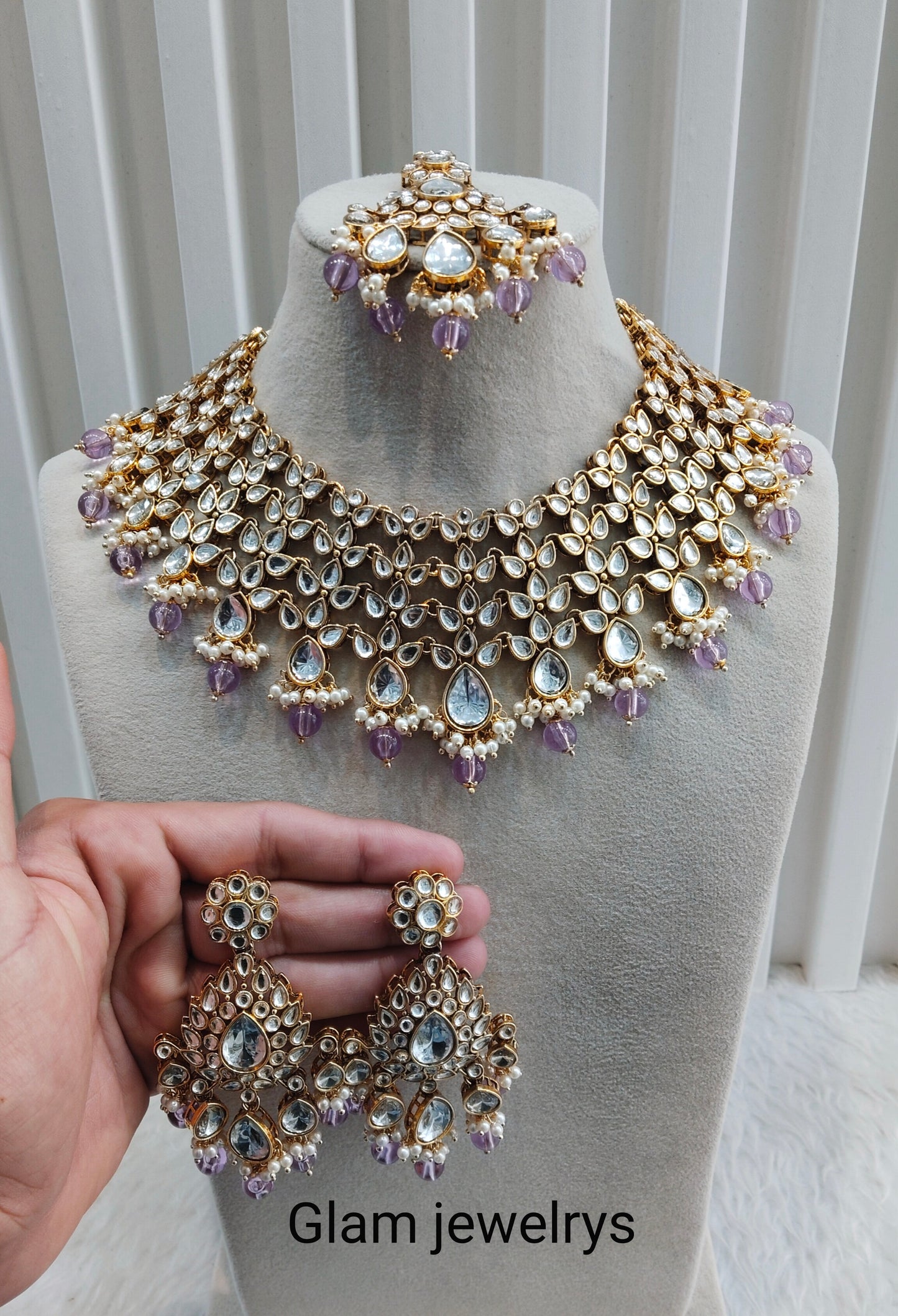 Lavender Gold Kundan Necklace Indian Jewellery Rishab Set