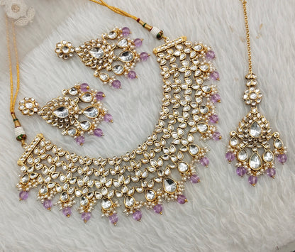 Lavender Gold Kundan Necklace Indian Jewellery Rishab Set